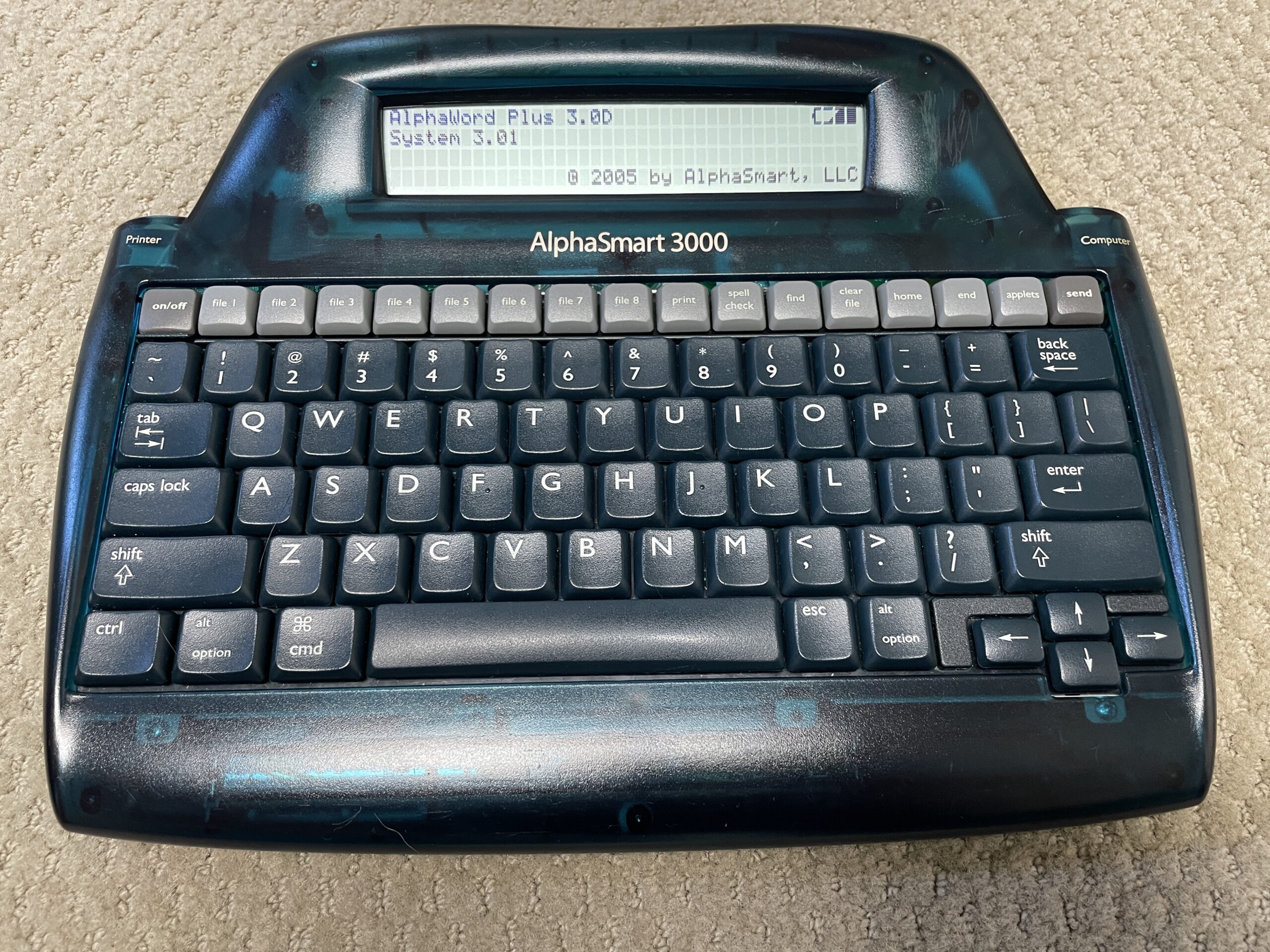 AlphaSmart 3000 with custom mechanical keyboard.