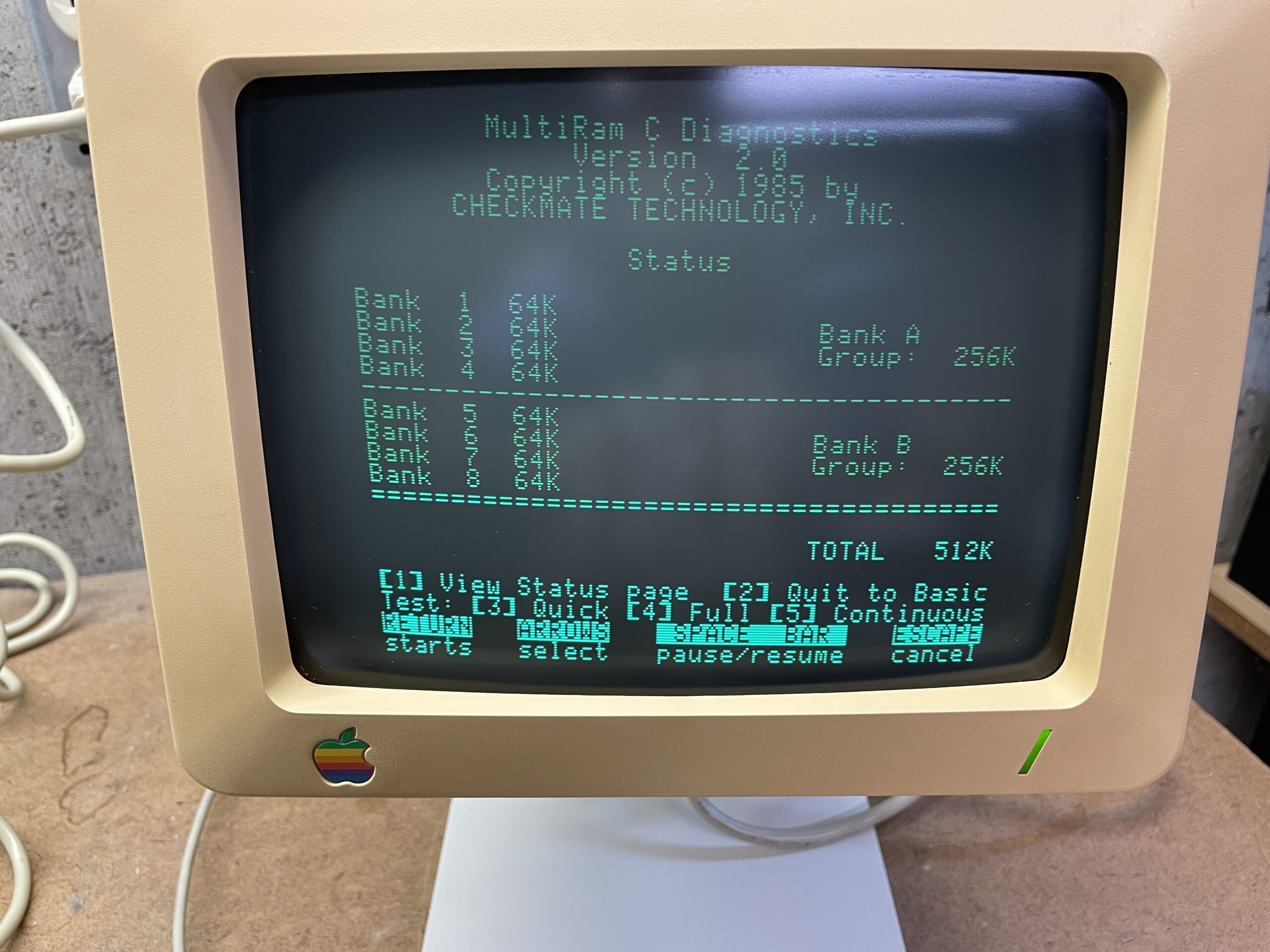 Apple IIc RAM diagnostics.