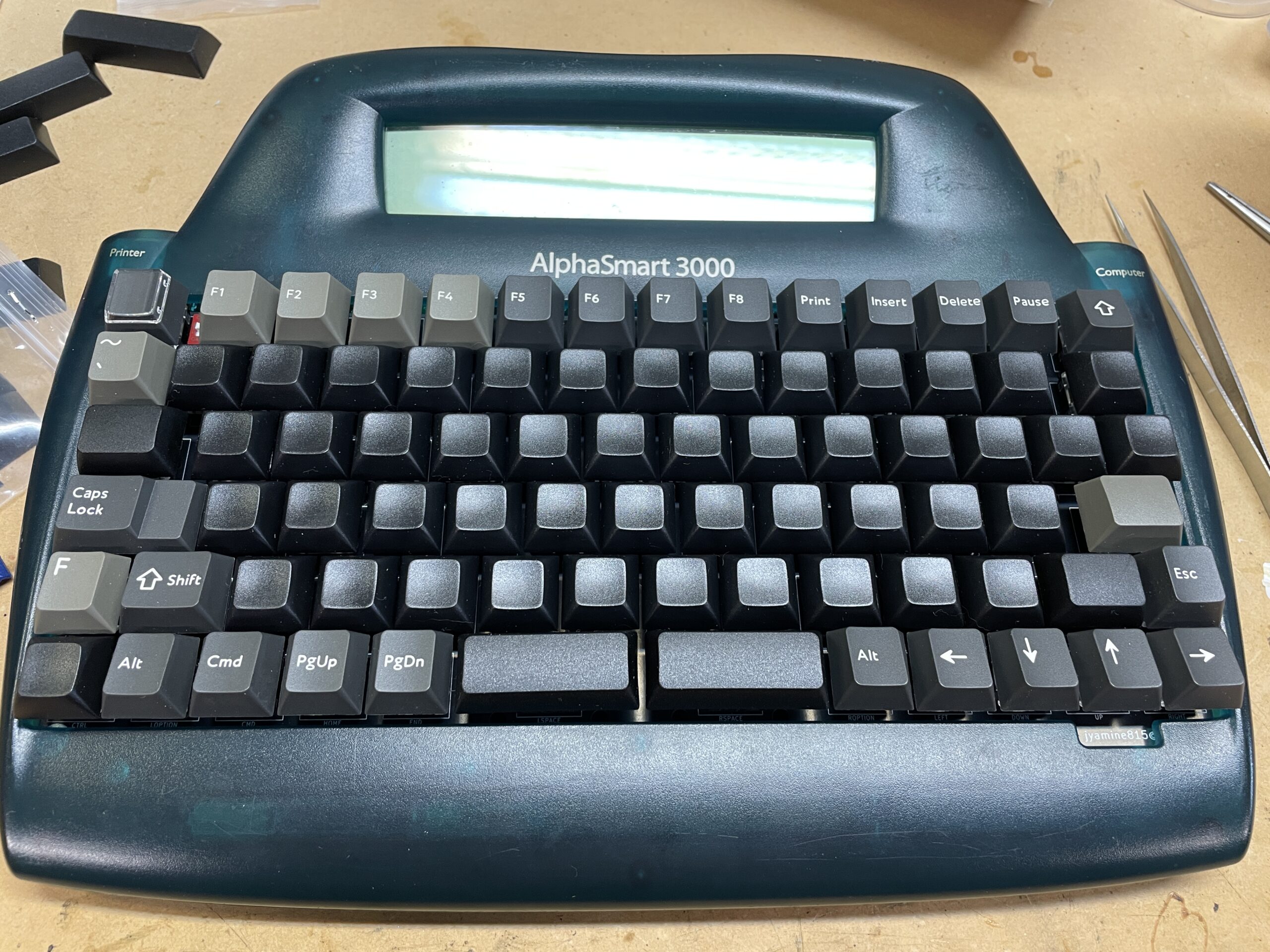 AlphaSmart 3000 with custom mechanical keyboard.